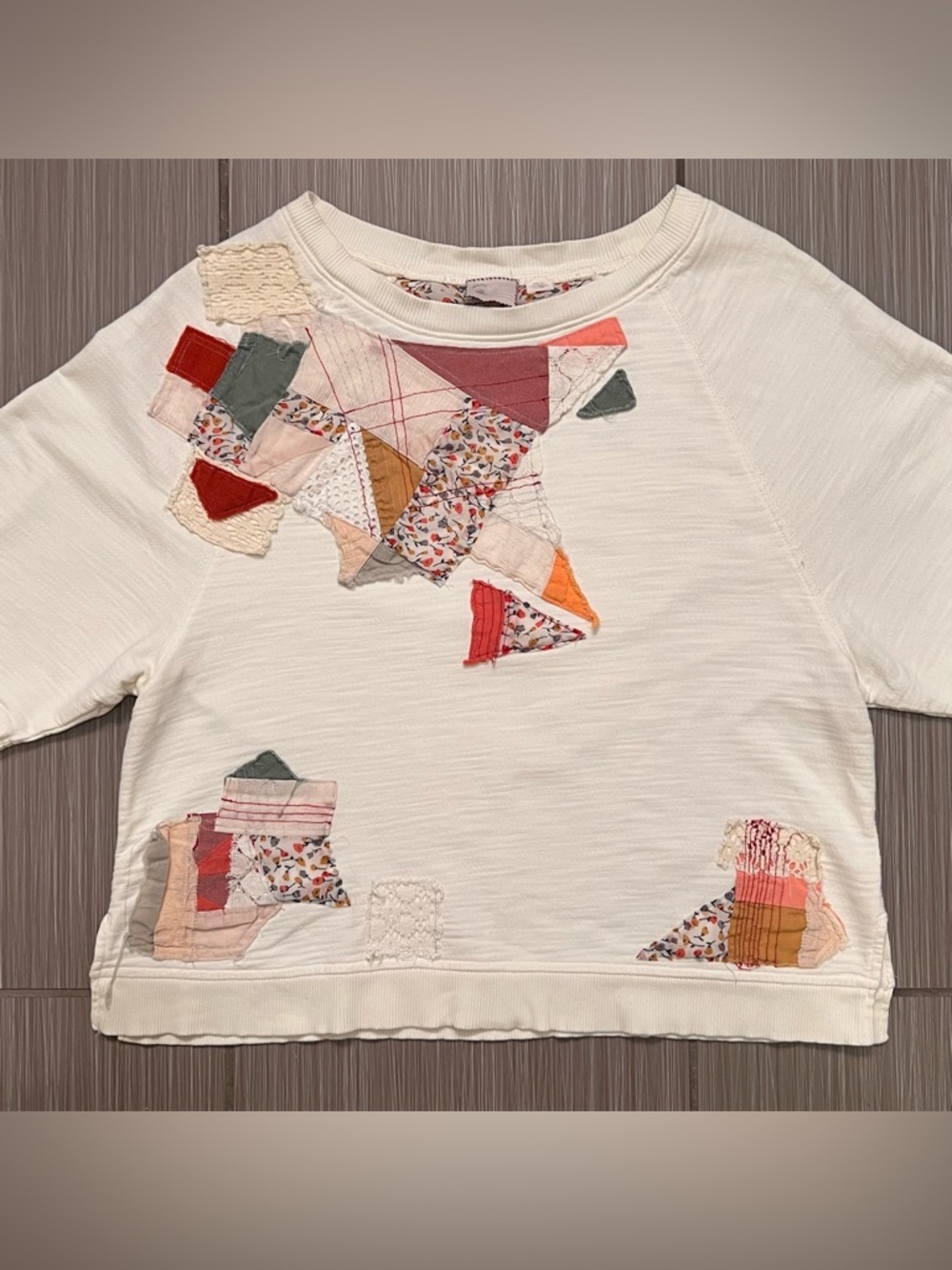 Anthropologie Postmark Boho Patchwork Quilted Boxy Sweatshirt Top S - Picture 12 of 15